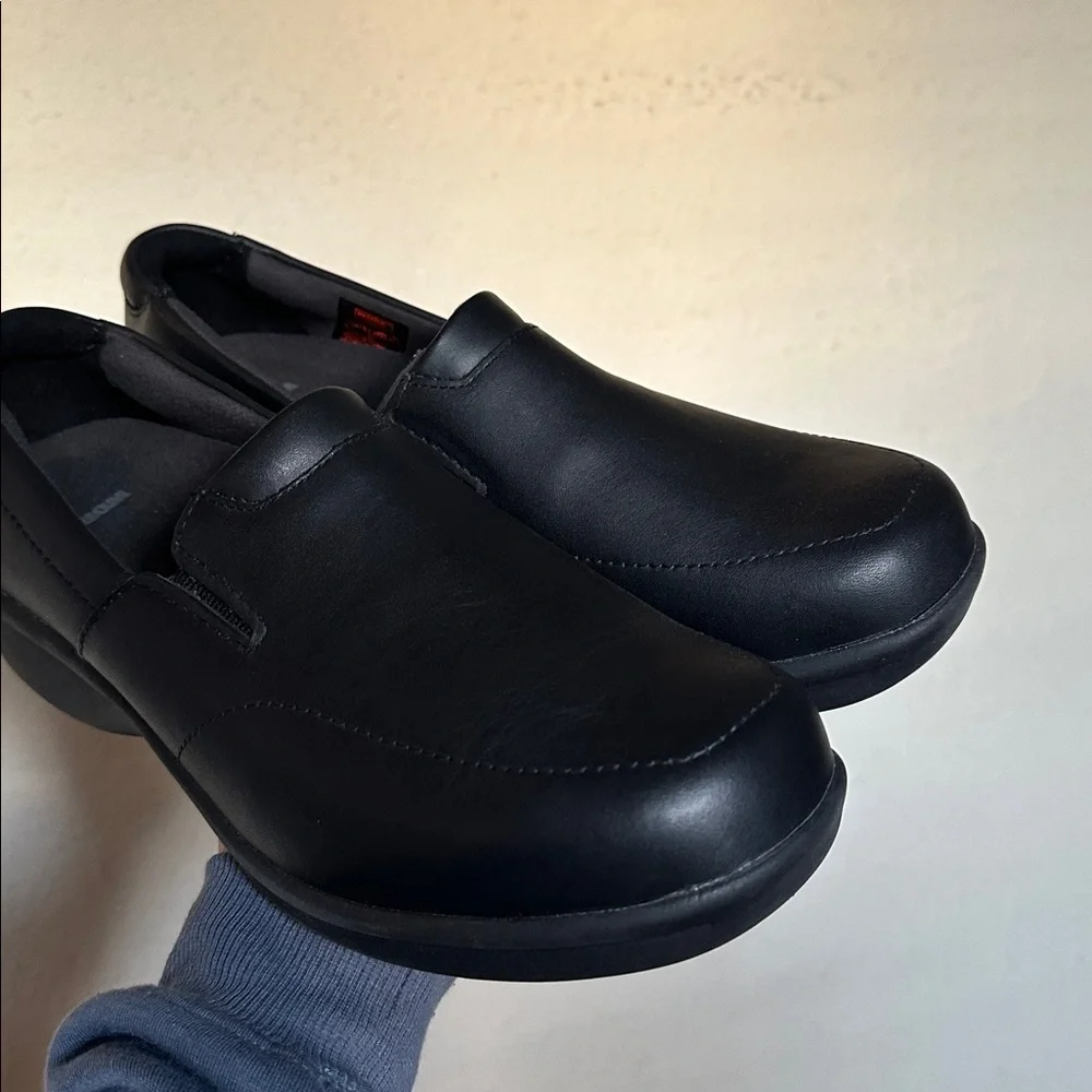 Worx Womens Black Leather Slip On Work Comfort Slip Resistant Shoes Sz‎ 10 M